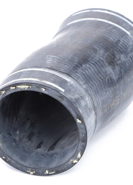 Close-up of the AGCO | Hose for Coolant - Acw004149A, featuring a black rubber construction with a textured surface and flared ends. Crafted from high-quality materials for reliable performance, it lies on a white background.