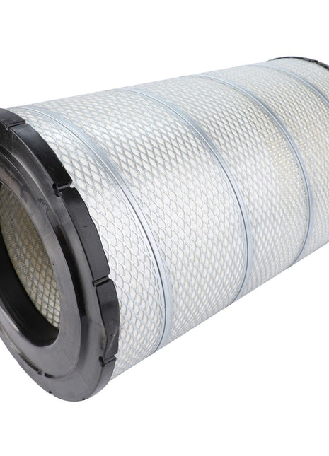 The AGCO Engine Air Filter Cartridge - AG122230 features a cylindrical design with black plastic ends and a white mesh body, optimizing filtration efficiency to protect your engine in various machinery or vehicles.