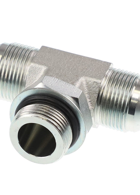 The AGCO | TEE - AG133438 is a metal T-shaped pipe fitting with three threaded ends, designed for joining three pipes together. This product is brought to you by the reputable brand, AGCO.