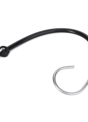 Introducing the AGCO | Cord - Fel111895: a reliable black bungee cord featuring sturdy metal hooks on each end. Brought to you by AGCO, ensuring durability and strength for your securing needs.