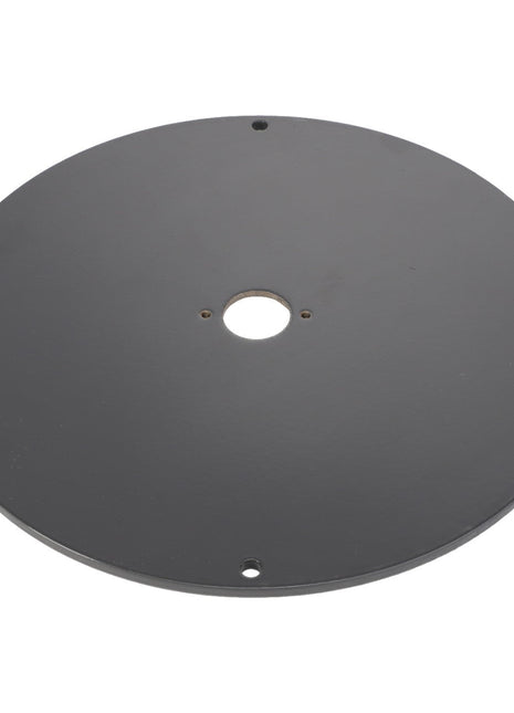 No existing product description encapsulates the straightforward design of the AGCO | Kingpin Plate - Acw4243500 by AGCO, a round black metal plate featuring a central hole and four smaller holes evenly spaced near the edges.