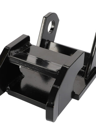 Introducing the AGCO | ADAPTER - AL5220100 by AGCO: a black metal industrial bracket that features two vertical mounting holes and a rectangular base.