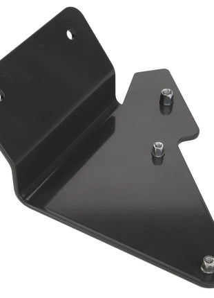 Introducing the AGCO | Bracket - Acw2232490 by AGCO: a black metal bracket featuring a flat rectangular section with two holes, along with an intricate triangular section adorned with three protruding bolts.