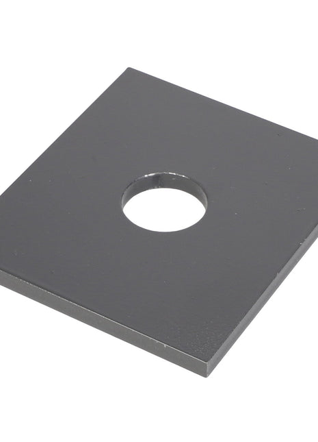 An AGCO plate, model E73212, featuring a perfectly round hole in its square metal design.