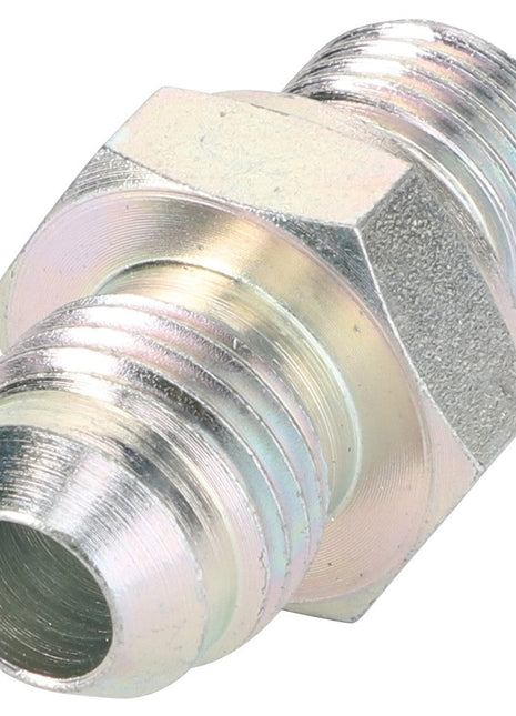 The AGCO Adapter (Product Code: AL5027485) is a silver metal hexagonal fitting with threaded ends designed for connecting pipes or tubes.