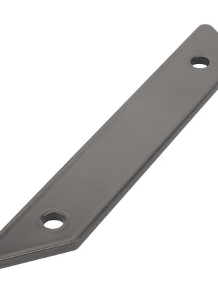The AGCO Corner (Acx2869490) is a flat, elongated rectangular metal plate featuring a pointed end and two circular holes near each end, providing versatile attachment options.