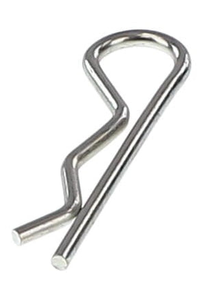 The AGCO | COTTER - AL5016053 from the brand AGCO, a metal R-clip with a curved shape and one straight end, is displayed against a white background. No current product description information is available.