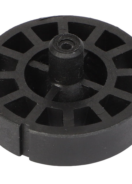 A black, circular plastic component featuring radial spokes and a central cylindrical hub, called the AGCO | HUB - AG722268 by AGCO.