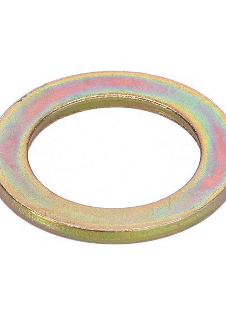 Product Description: The AGCO | WASHER - D20400438 is a single, flat, circular metal washer featuring a central hole and a slightly iridescent finish. No additional product description information is currently available.
