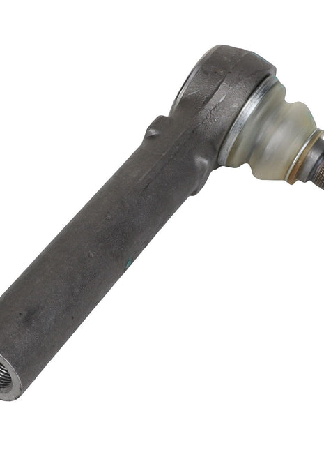 An AGCO | Arm, Tie Rod - Acp0436730, a black metal auto part with threaded connectors at each end, featuring a cylindrical shaft and ball joints, incorporates AGCO Genuine Tie Rods for enhanced durability.