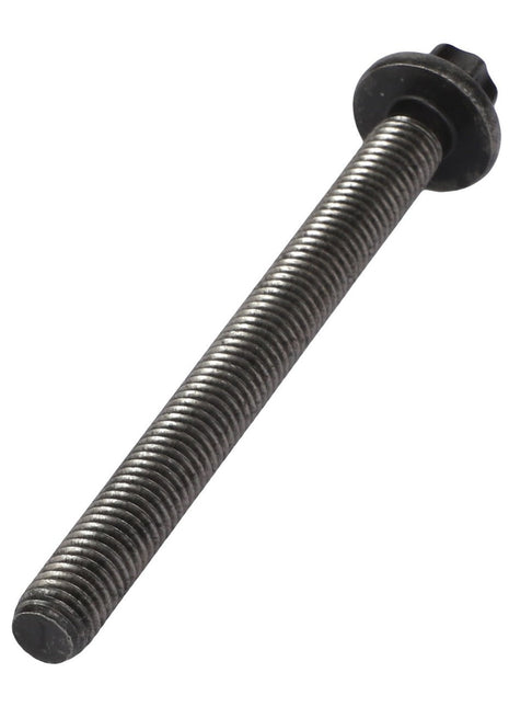 The AGCO Truss Head Screw - Acp0585480 is a threaded metal screw featuring a hexagonal head and an attached washer. No current product description available.