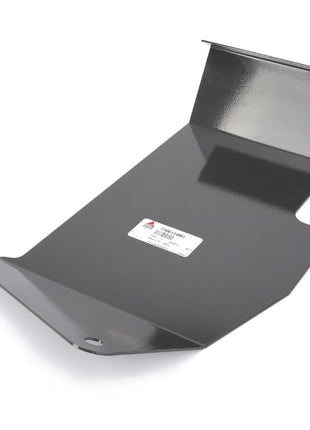 No current product description information is available for the AGCO Front Axle - C1146003, a black metal protective engine skid plate by AGCO, which comes with mounting hardware such as bolts and washers, all arranged neatly next to it on a white background.