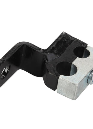 The AGCO Clamp - Acp0367900 is a black metal bracket featuring two cylindrical openings and a silver bolt attached at one end. No current product description available.