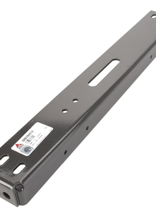 AGCO CROSSMEMBER - D28784172, a metal bracket featuring several drilled holes, a rectangular cutout, and a label indicating no current product description information available.