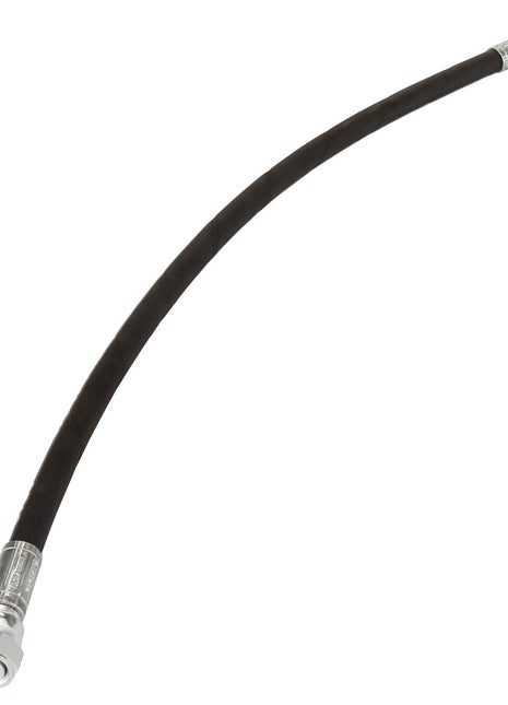 The AGCO | Hose - Acw2921790 by AGCO is a versatile black hose featuring metal connectors on both ends, commonly used for fluid transfer or hydraulic systems.