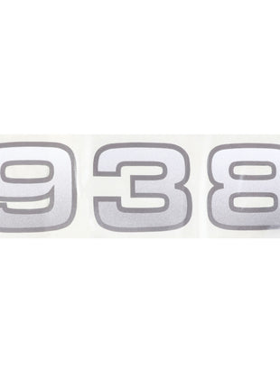 A white background displays the numbers "938" in large, silver, outlined font. Product: AGCO | DECAL - AL11135622 by AGCO. No current product description information is available.