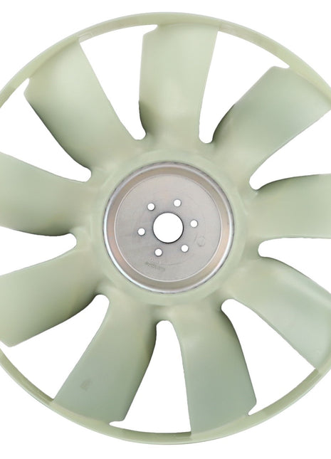 The AGCO | COOLING FAN - AG124726, a light green plastic axial fan with eight blades and a central metallic hub, ensures reliable performance. This fan is an essential component for the cooling system, exemplifying the quality you've come to expect from Genuine AGCO fans.