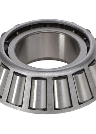 The AGCO | BEARING - AG132710 is a tapered roller bearing, featuring metallic cylindrical rollers arranged in a cone shape, designed to efficiently handle both radial and thrust loads.