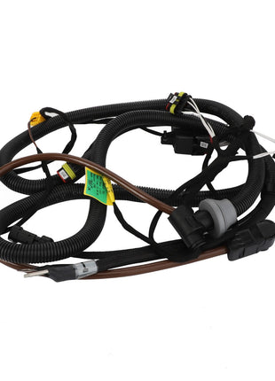 The AGCO Harness - Acw028833A is a coiled automotive wiring harness featuring black corrugated tubing, various connectors, and labels along with some colored wires. This product is designed for seamless integration into your vehicle's system and offers a variety of available options to suit your needs.