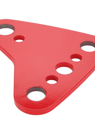 The AGCO | Link - Acp0297700 is a striking, red triangular metal bracket designed with five circular holes of different sizes.
