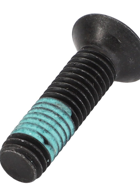 The AGCO | Torx Head Screw - Acx2760050 by AGCO is a black screw with a flat head and a section of blue thread locker on the threads. No current product description information is available.
