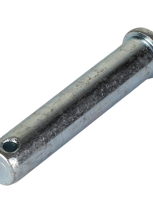 The AGCO | Clevis Pin - Acp0028430, a metal cylindrical pin with a hole near one end and a flange on the opposite end, is commonly used in mechanical assemblies and serves as an essential component for securing various parts.