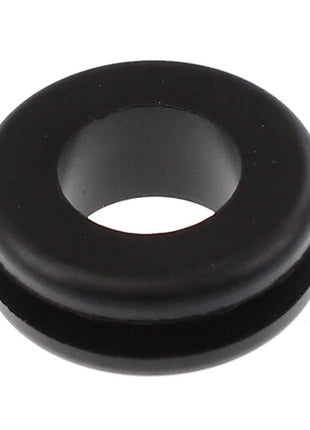 A black rubber grommet with a rounded outer edge and a central hole, named AGCO | GROMMET - AG721848 from the brand AGCO. Currently, no additional product description information is available.