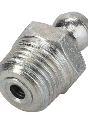 A close-up view of the AGCO Grease Nipple - Acp0703750, featuring a hexagonal metal design with threading on one end.
