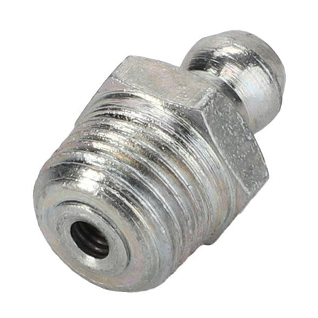 A close-up view of the AGCO Grease Nipple - Acp0703750, featuring a hexagonal metal design with threading on one end.