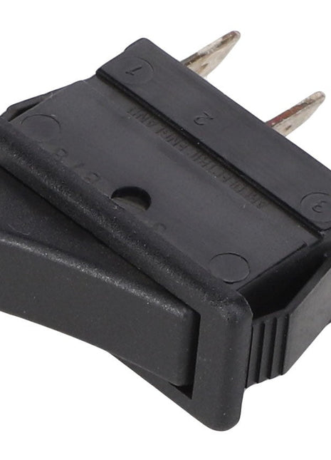 The AGCO SWITCH - AL5024380 is a black on/off rocker switch equipped with two metal prongs.