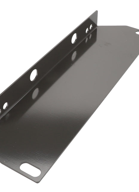 The AGCO | Angle - Acw2026460 is a black metal bracket designed with multiple circular cutouts and two elongated slots at each end, engineered for mounting or support purposes. No current product description is available.