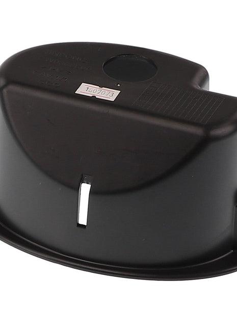 The AGCO Protecting Cover - Acw0368600 features a black plastic cover with a flat surface and three semicircular cutouts at the bottom edge. It also has a small rectangular label with the number on the top. No additional product description information is available beyond this summary.