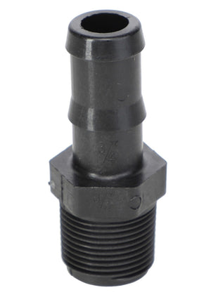 The AGCO Barbed Connector - Ag051179 is a durable black plastic hose fitting featuring a secure threaded base.