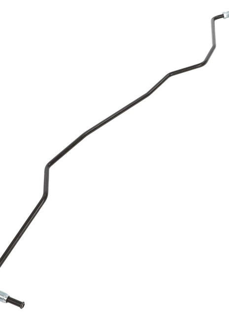 A black, elongated, serpentine-shaped metal rod with connectors at both ends, resembling the AGCO Brake Line - H737150720210 used in Fendt Models, isolated on a white background.