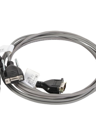 A coiled gray AGCO cable (Model: AG427255) featuring connectors for VGA, audio jack, and power plug, all meticulously labeled with tags for easy identification.