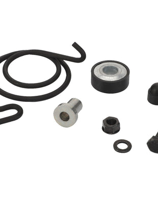 Various small hardware components, including the AGCO LEG SPRING - F931502030050, bolts, washers, and a nut are arranged on a white background. Please note that there is no current product description information available.