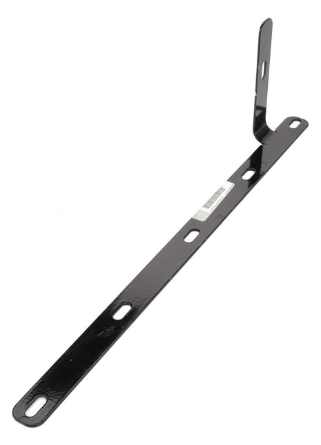 The AGCO BRACKET - AG328135, a sturdy black metal bracket featuring multiple holes and a right-angle bend at one end, is typically used for mounting or supporting various structures.