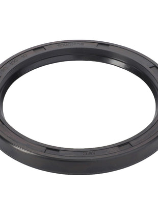 The AGCO Gasket, Eccentric Drive - D45417000 is a black circular rubber seal featuring small notches and markings along its edge, meticulously crafted from high-quality materials to meet high-performance demands.