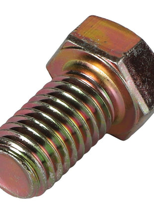 Close-up view of an AGCO Hexagonal Head Bolt - Acp0015020 with a shiny metallic surface and a threaded shaft, resting on a white background.