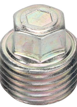 The AGCO Plug Screw - Fel105538, a hexagonal bolt featuring a threaded body and a hex head, is typically used for fastening metal parts.