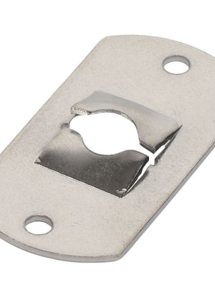 The AGCO | SPEED NUT - AG718296 is a silver rectangular metal plate featuring two holes on its shorter sides and a keyhole-shaped cutout in the center. No further product description information is available.