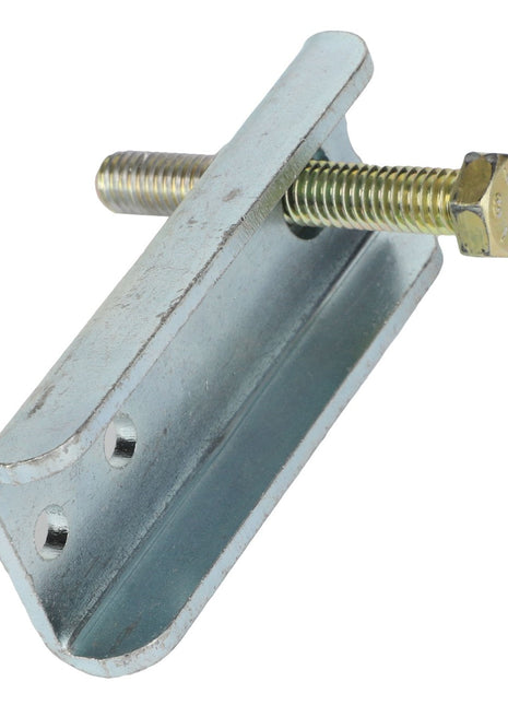 The AGCO | Channel - Acw2480050 by AGCO is a metal clamp that features two holes and a threaded bolt with a hexagonal nut passing through it. No additional product description information is available beyond this concise overview.