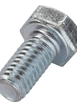 A close-up image of the AGCO HEXAGONAL HEAD BOLT - 0901-20-43-00 showcases its visible threading and shiny finish, demonstrating detailed craftsmanship and precision.