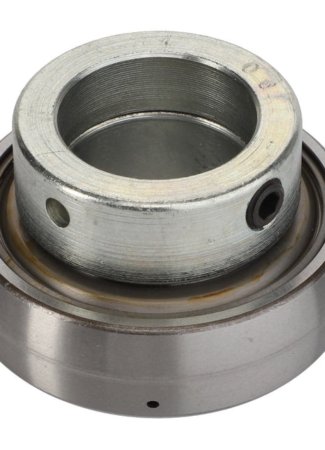 The AGCO BALL BEARING - D41714500 by AGCO is a metal bearing with an attached collar, featuring threaded interior and smooth exterior surfaces. No current product description information is available.