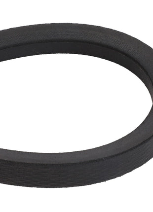 Close-up of the AGCO | BELT - D41983200, a black, ribbed circular rubber belt, partially coiled with a textured surface and smooth edges.