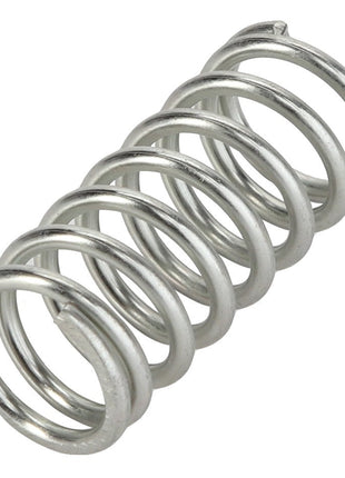 Close-up image of the AGCO | SPRING - D28210500 metal compression spring, showcasing its precise helical coil design.