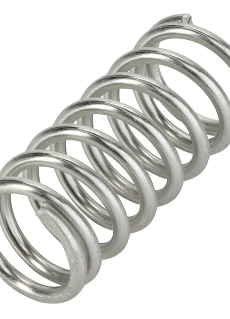 Close-up image of the AGCO | SPRING - D28210500 metal compression spring, showcasing its precise helical coil design.