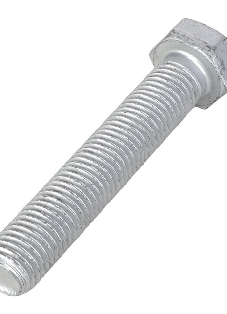 Close-up of AGCO SCREW - AL5002903, a silver metal hex bolt featuring a threaded body and a hexagonal head, set against a white background.