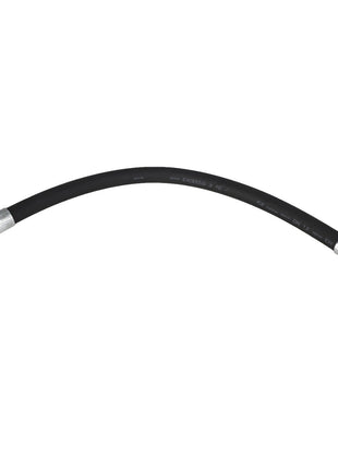 The AGCO Hose - Acx2761770 is a flexible black rubber hose with metallic connectors at both ends, slightly curved in shape, and engineered for durability and reliability.