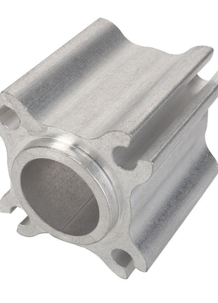 The AGCO Spacer - Acp0291130 by AGCO is a machined, cylindrical metal component with a central hole and flanged ends, featuring multiple grooved edges; however, it currently has no product description available.